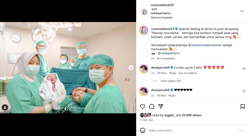 Rossa Meldianti Keponakan Dewi Perssik Lahiran Anak ke-3 [Instagram]