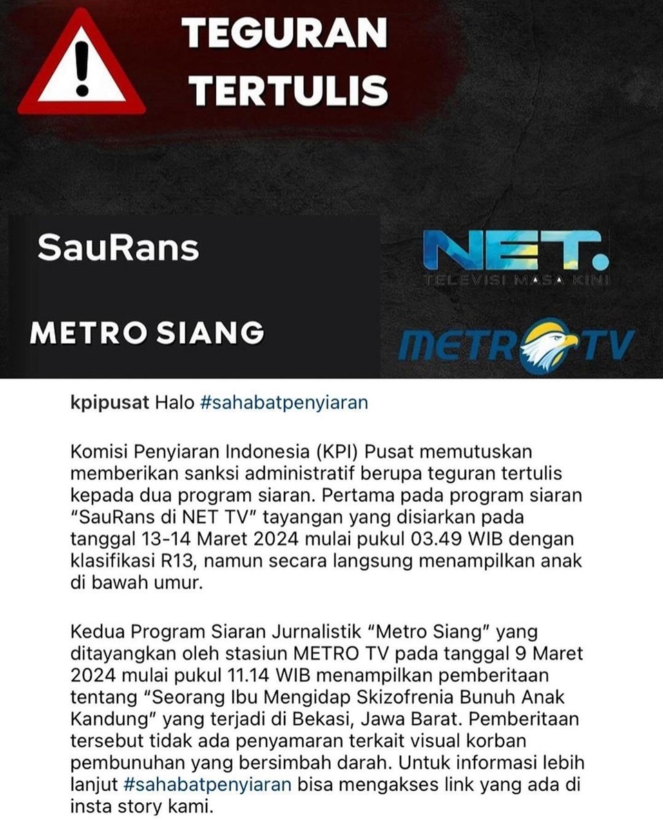 SauRans Kena Tegur KPI hingga Berhenti Tayang