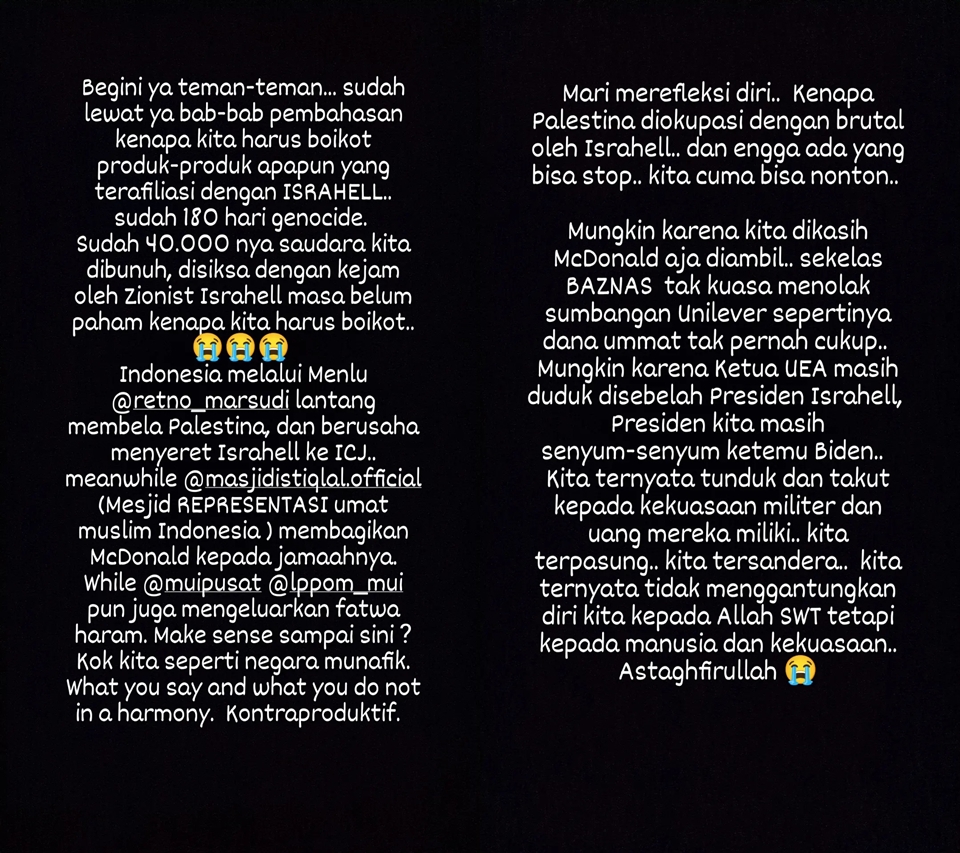 Wanda Hamidah Soroti Masjid Istiqlal Bagikan Produk yang Diboikot untuk Buka Puasa