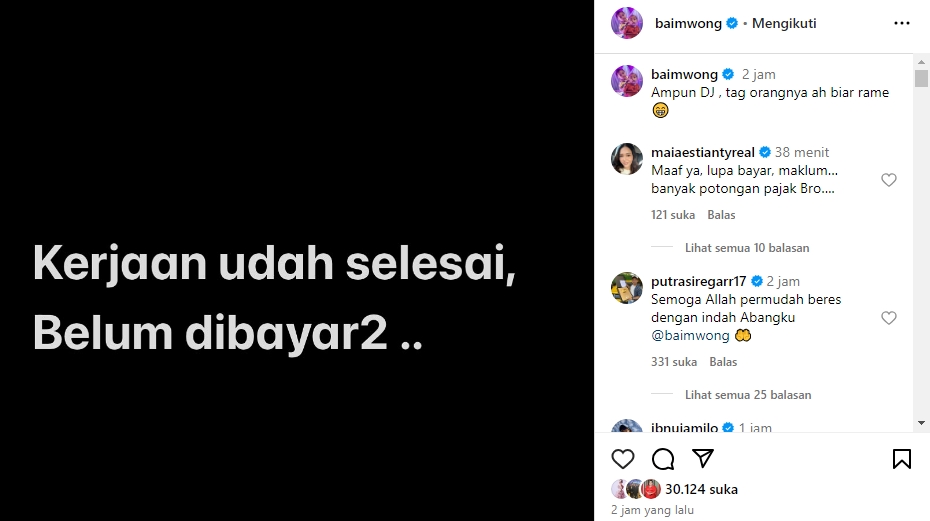 Baim Wong Singgung Pekerjaan yang Sudah Selesai Tapi Belum Dibayar