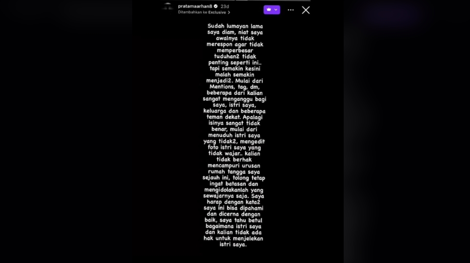 Pratama Arhan Tak Mau Lagi Rumah Tangganya Dicampuri