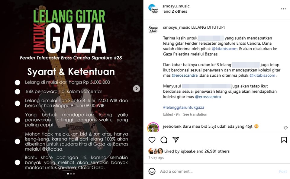 Lelang Gitar Eross Candra Sheila On 7