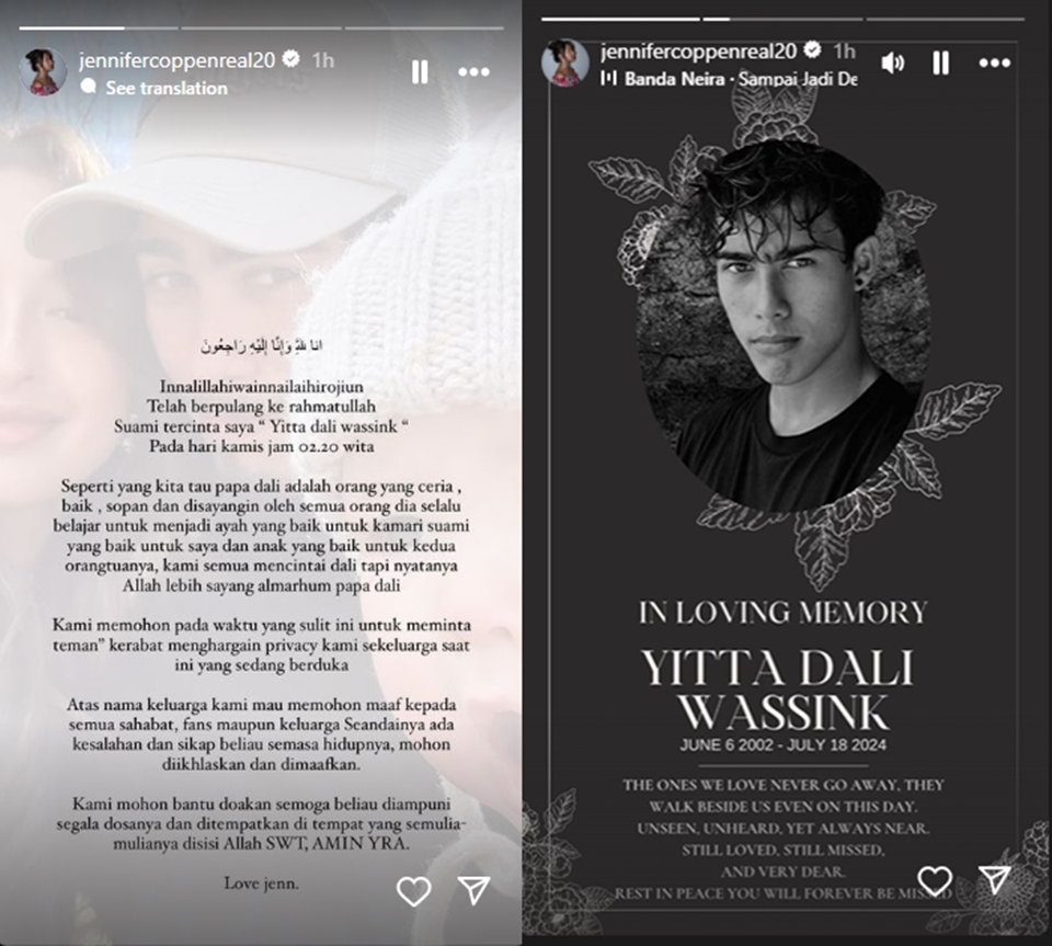 Jennifer Coppen Kabarkan Dali Wassink Meninggal Dunia [Instagram]