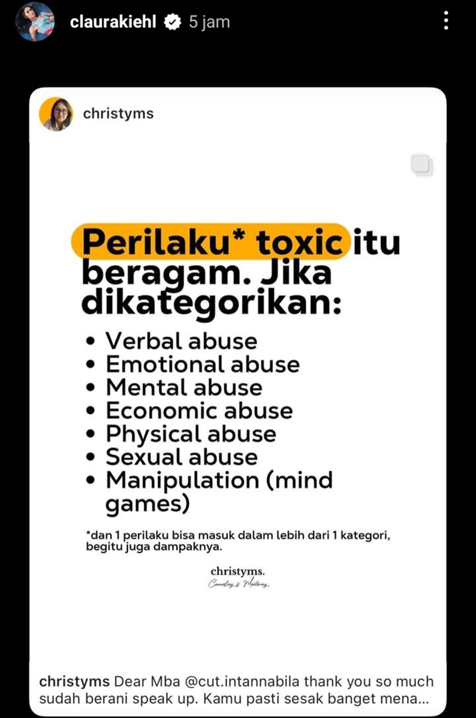 Cinta Laura Dukung Cut Intan Nabila [Instagram]