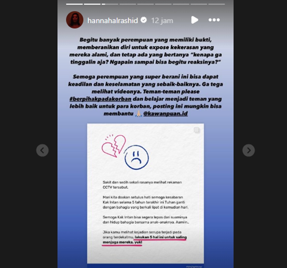 Hannah Al Rasyid Dukung Cut Intan Nabila [Instagram]