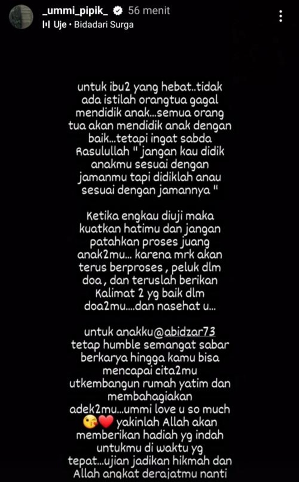 Pesan Umi Pipik kepada Abidzar Al Ghifari yang Kesandung Kasus Foto Syur