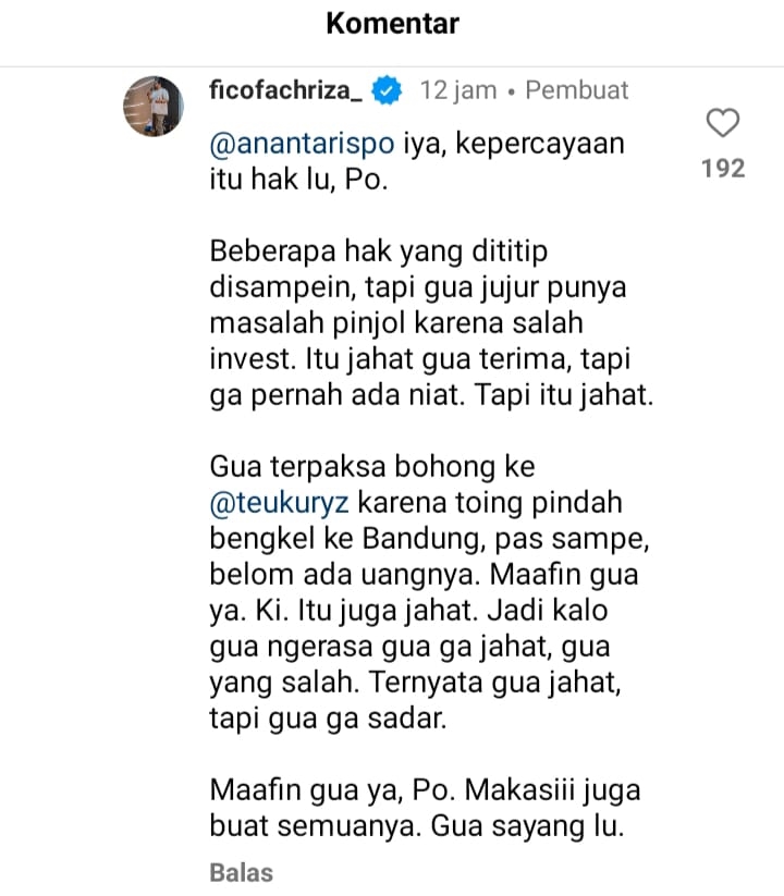 Fico Fachriza Akui Terjerat Pinjol