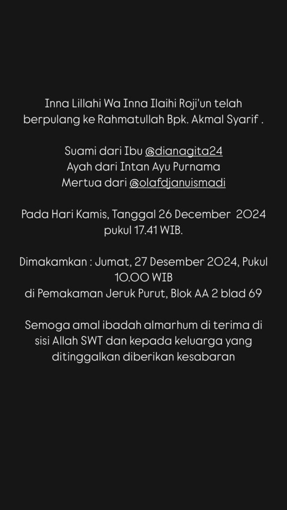 pengumuman ayah Intan Ayu meninggal dunia