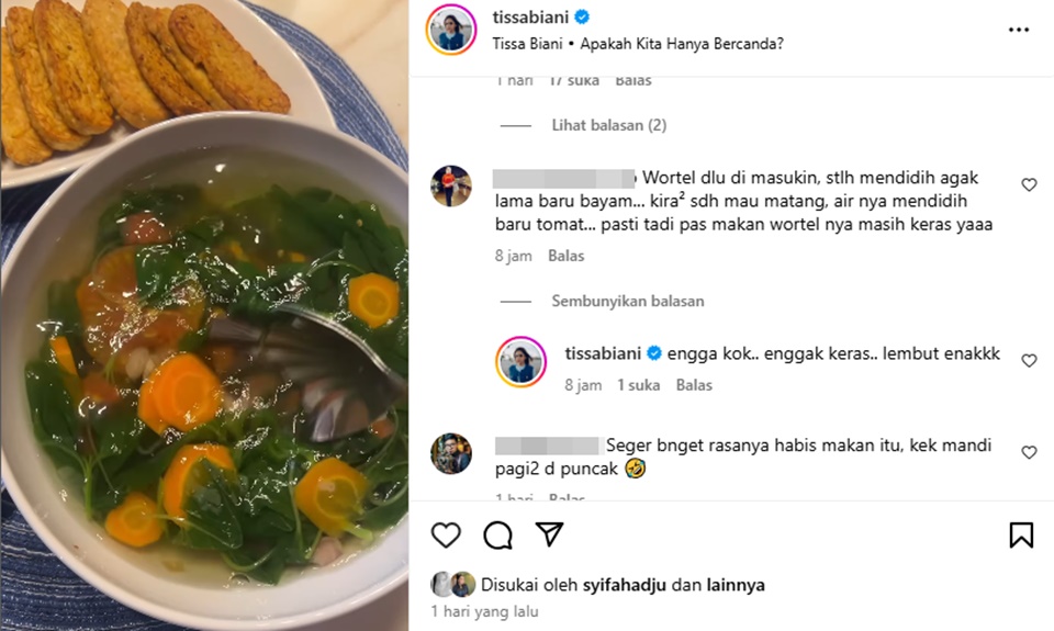 Komentar Netizen Usai Tissa Biani Pamer Masak [Instagram]