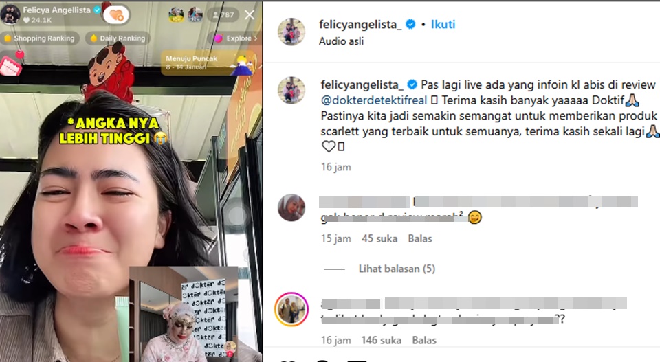 Felicya Angelista Nangis Skincare-nya Direview Doktif [Instagram]