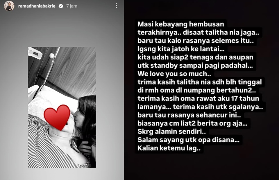 Nia Ramadhani Kabarkan Sang Oma Meninggal Dunia [Instagram]
