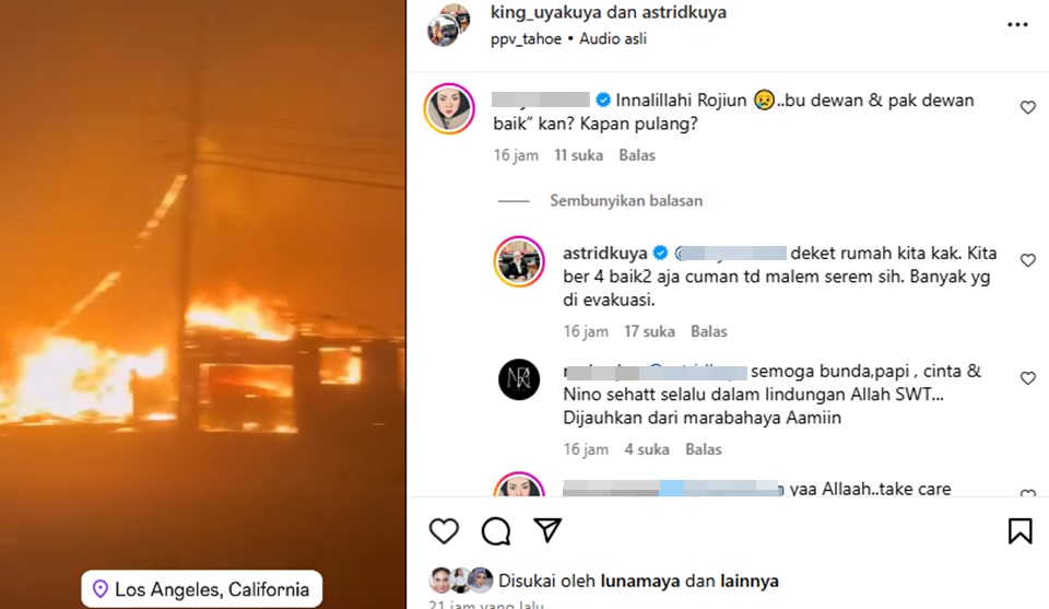 Uya Kuya Sekeluarga Tejebak Kebakaran di Los Angeles [Instagram]