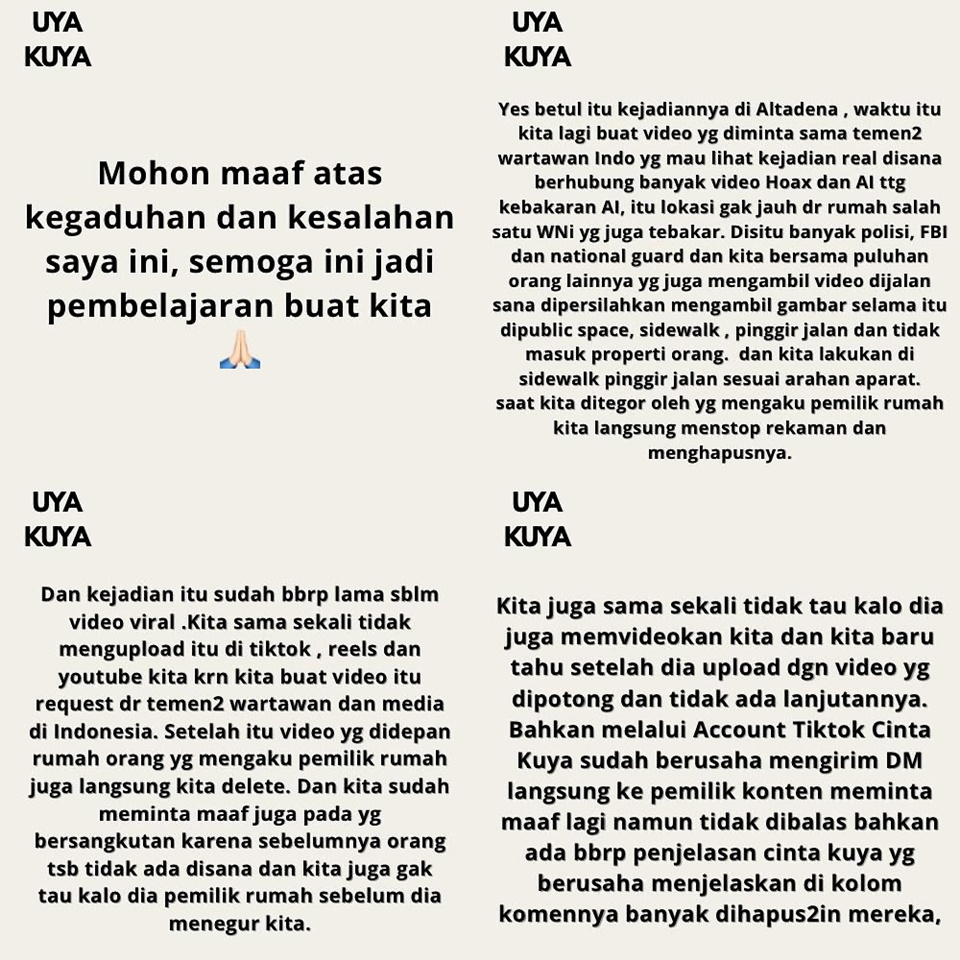 Uya Kuya Klarifikasi Video Viral Ngonten di TKP Kebakaran LA [Instagram]