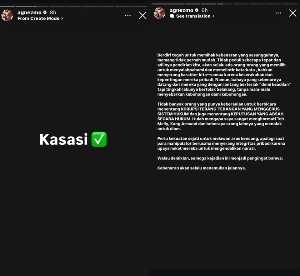 postingan Agnez Mo mau ajukan kasasi [instagram]