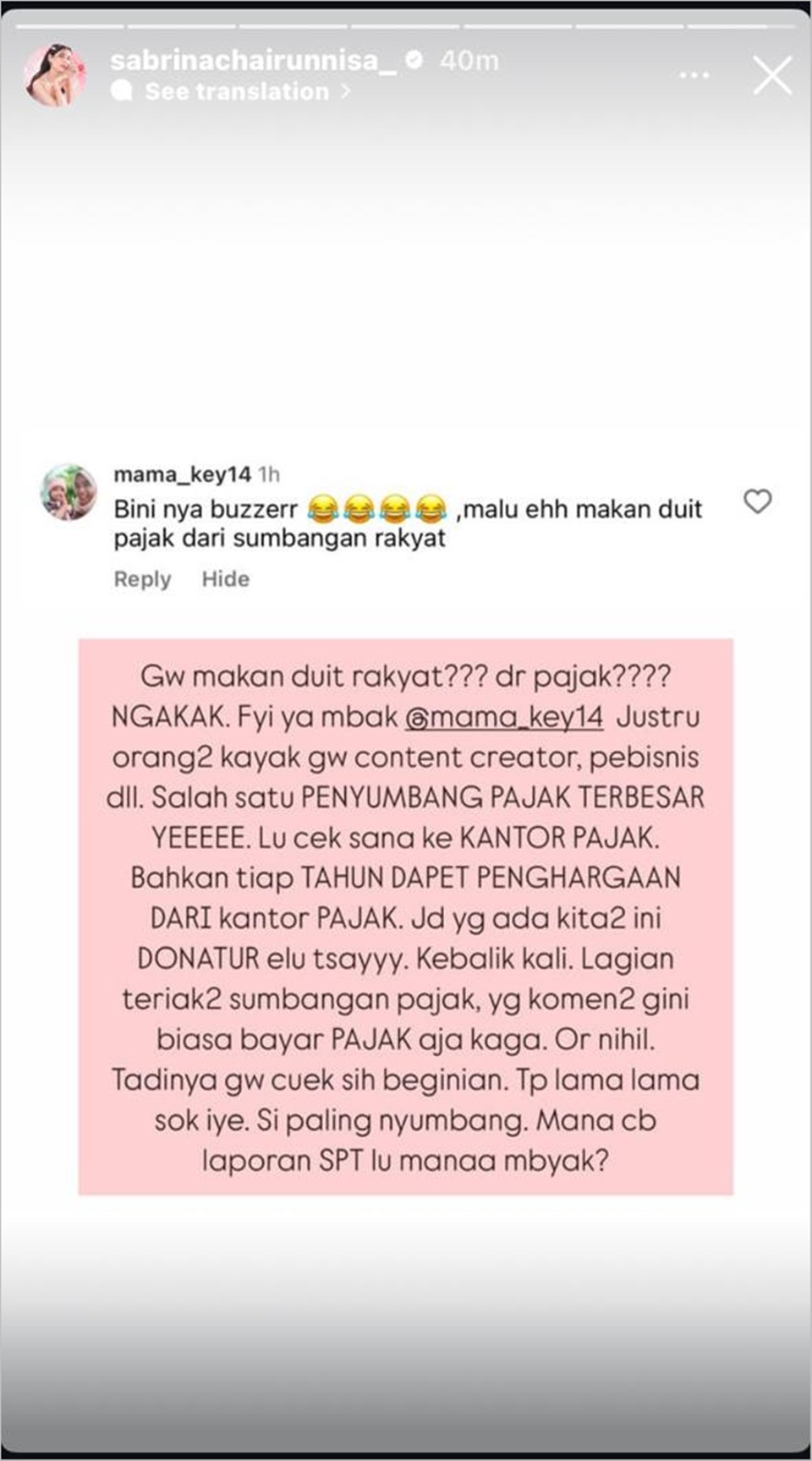 Sabrina Chairunnisa soal jadi buzzer [instagram]