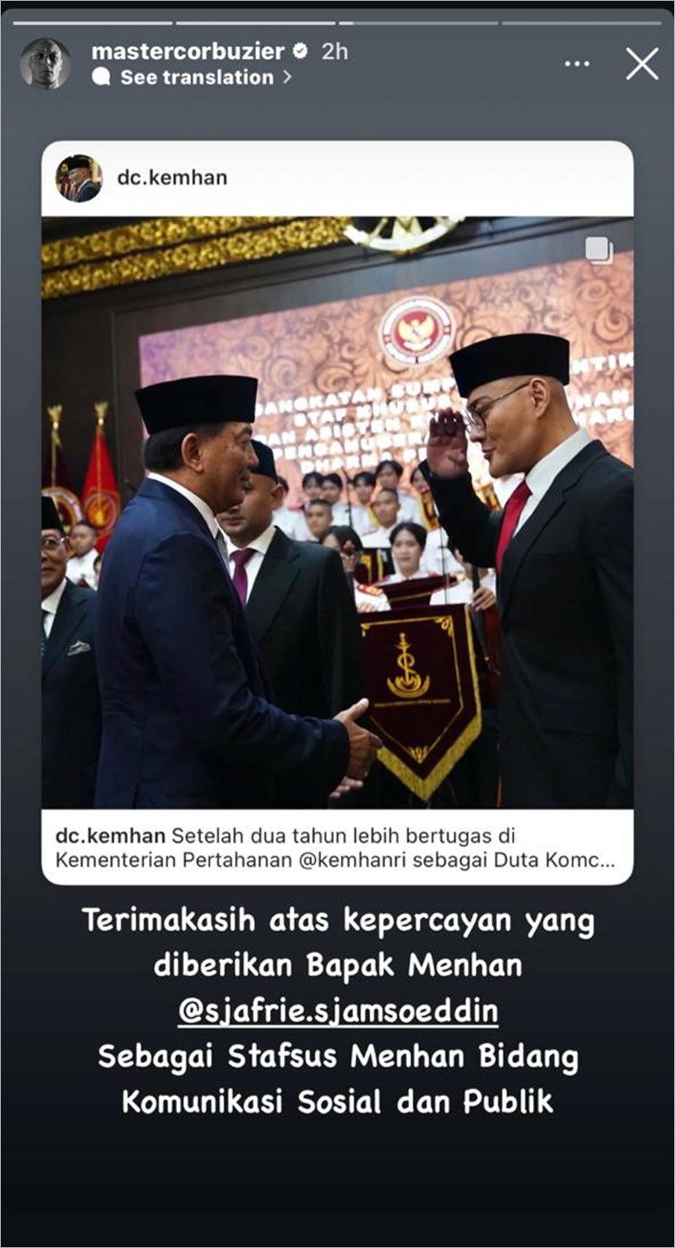 Deddy Corbuzier dilantik jadi staf khusus Menhan [instagram]