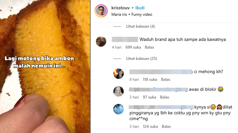 Krisstouv Diduga Temukan Kawat di Bika Ambon Ci Mehong [Instagram]