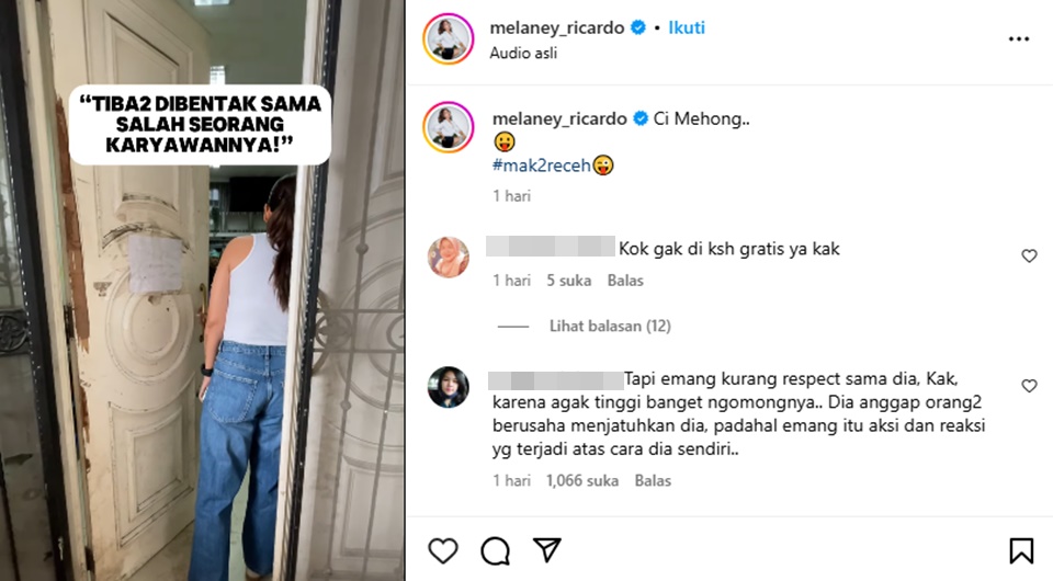 Melaney Ricardo Dibentak Karyawan Ci Mehong [Instagram]