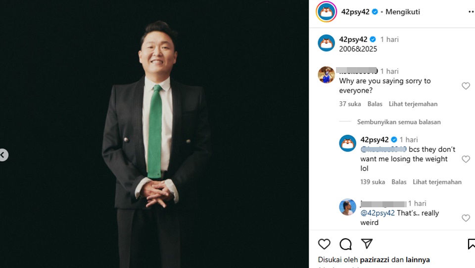PSY Terus Minta Maaf Karena Kehilangan Berat Badan [Instagram]