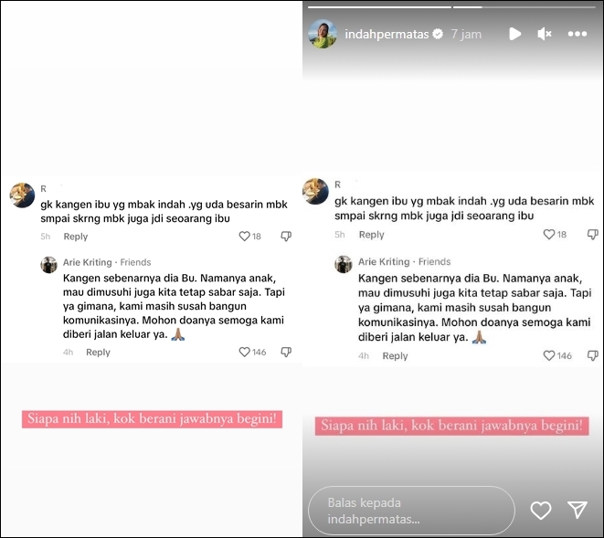 Indah Permatasari Dibilang Gak Kangen Ibu Instagram Story