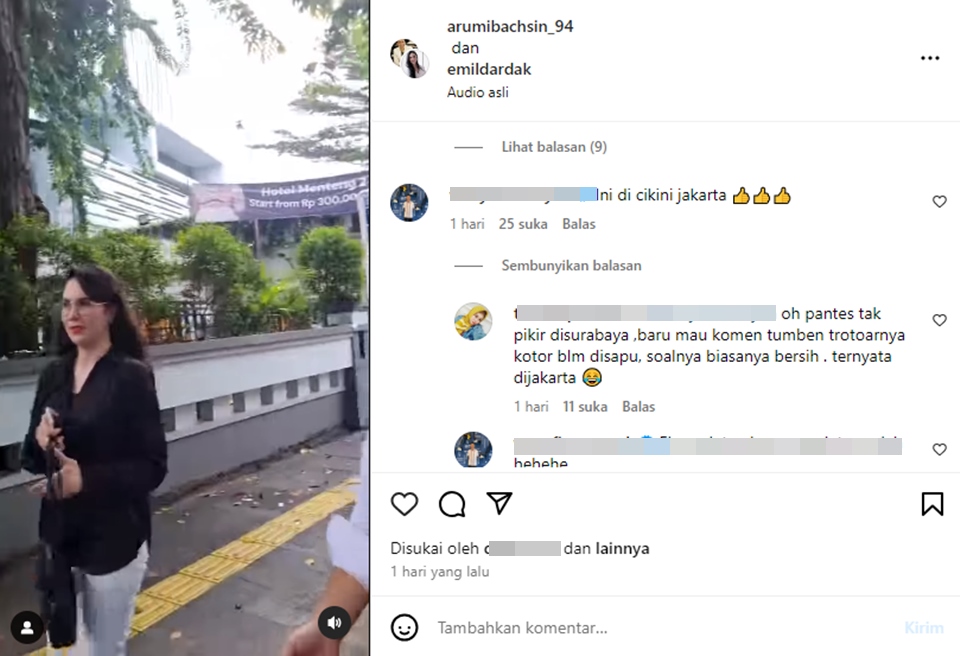 Arumi Bachsin Jalan di Trotoar Kotor Instagram