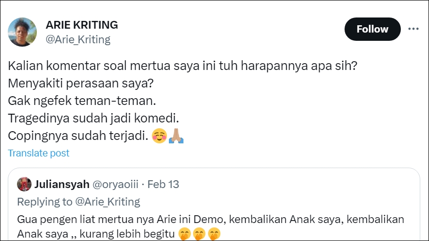 Arie Kriting Gak Ngefek Disinggung soal Mertua