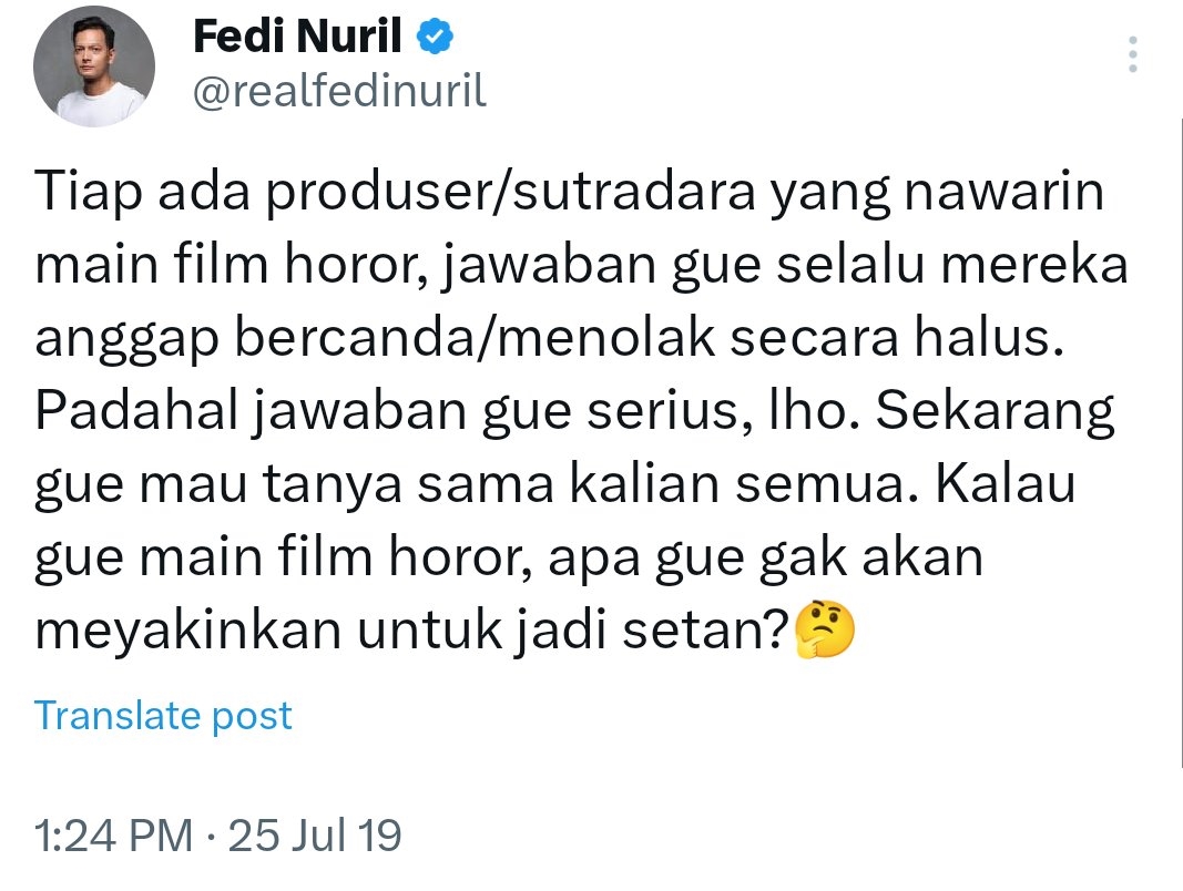 Cuitan Lawas Fedi Nuril Ingin Main Film Horor