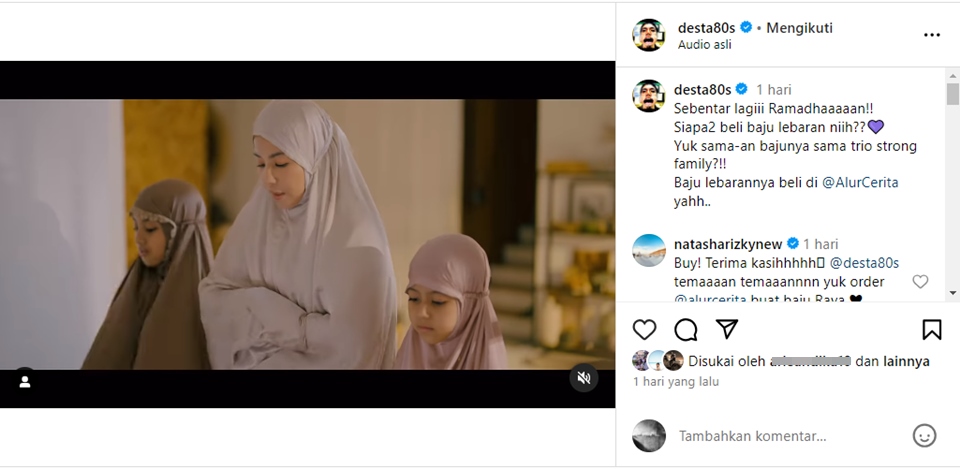 Desta Dukung Natasha Rizky [Instagram]