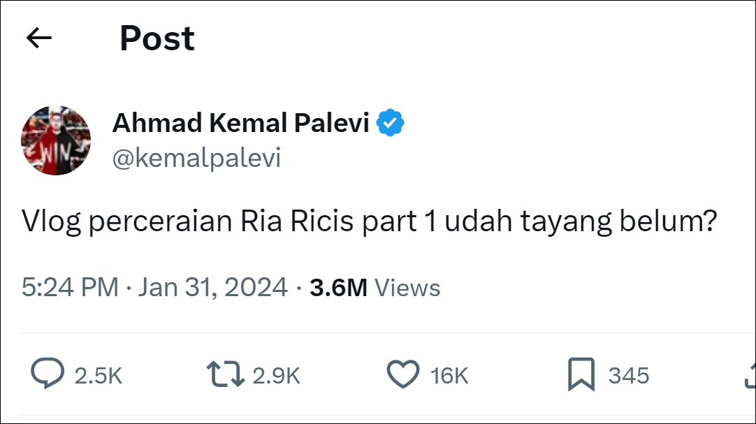 Kemal Palevi Komentari Perceraian Ria Ricis xcom