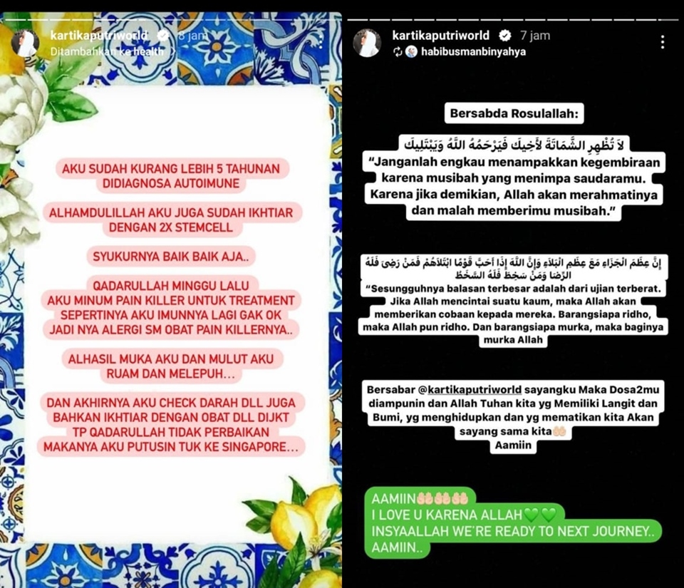 Kartika Putri Soal Kulit Wajah Mulut Melepuh Instagram Story