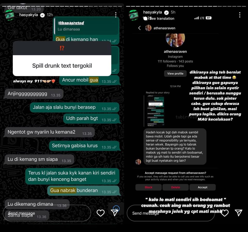 Hasyakyla Ngaku Nyetir saat Mabuk InstaStory