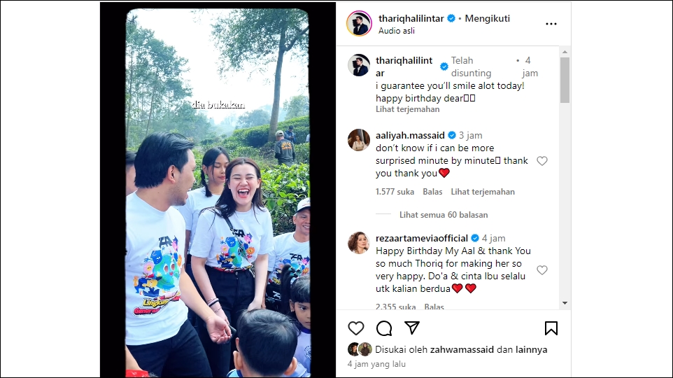 Reza Artamevia Ucap Terima Kasih pada Thariq Halilintar di Hari Ultah Aaliyah Massaid