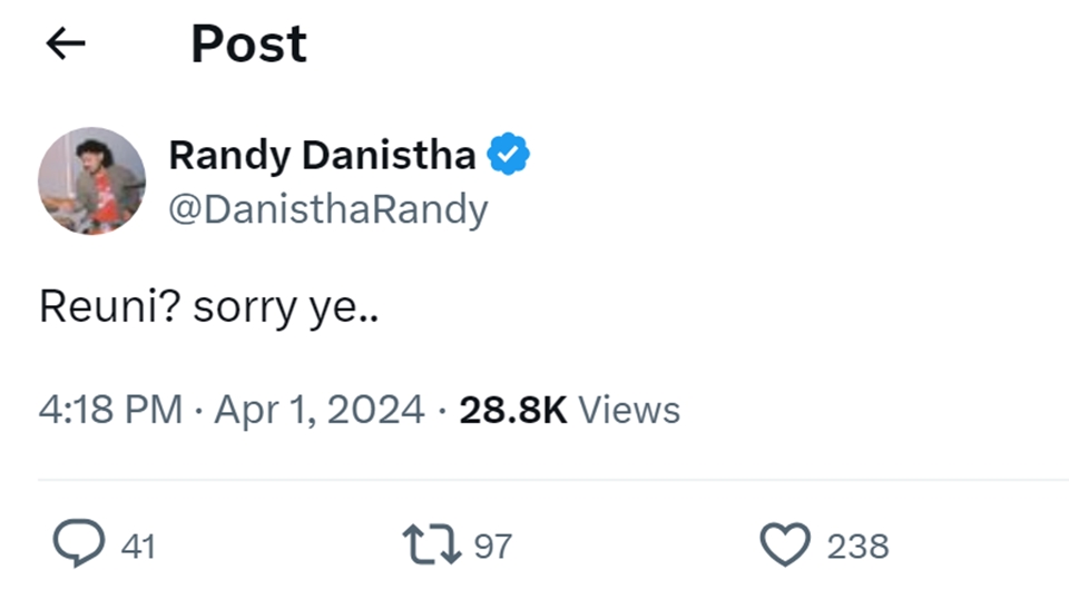 Randy Danistha Tolak Reuni Bareng Giring Ganesha