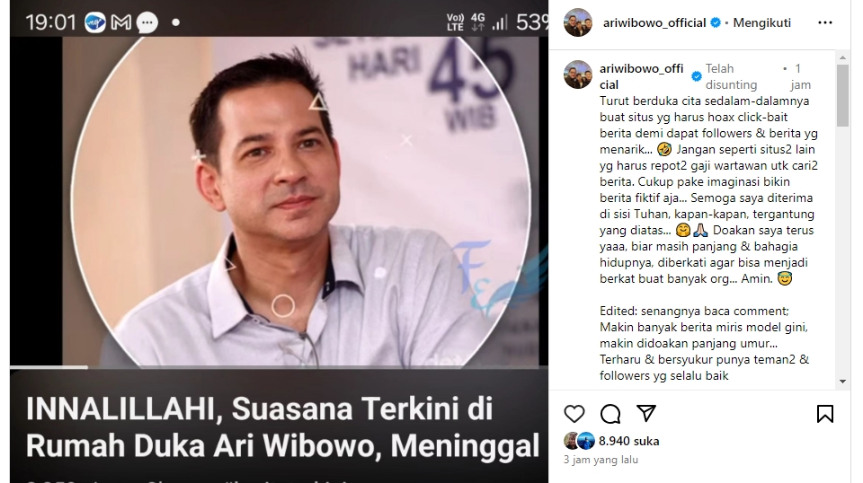 Hoax Ari Wibowo Diberitakan Meninggal