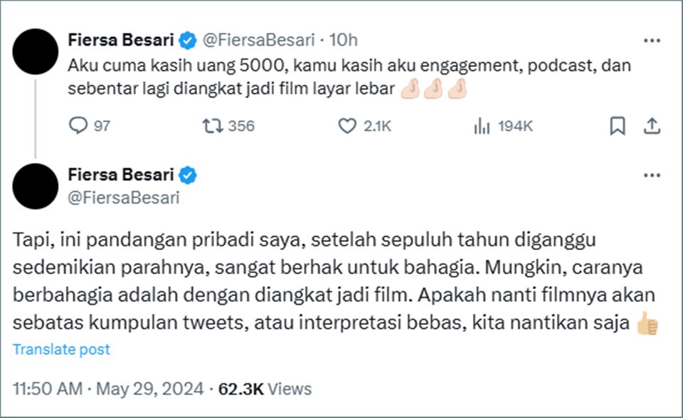 Fiersa Besari Sentil Film'Nimas Neraka 10 Tahun' 