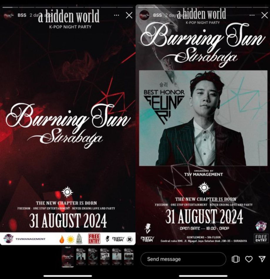 Rumor Seungri Eks BIGBANG di Burning Sun Surabaya Instagram Story