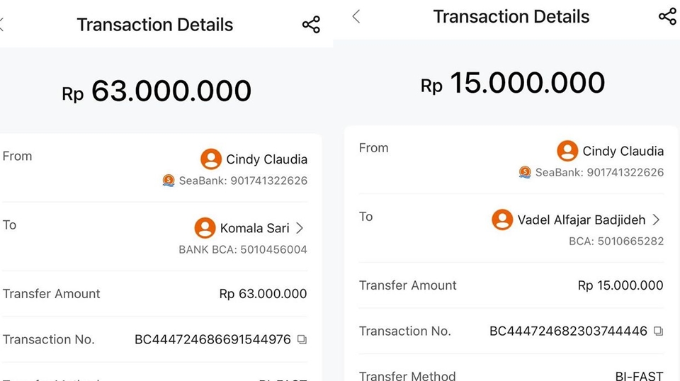 Bukti Transfer Teman Lolly ke Vadel Badjideh Tersebar