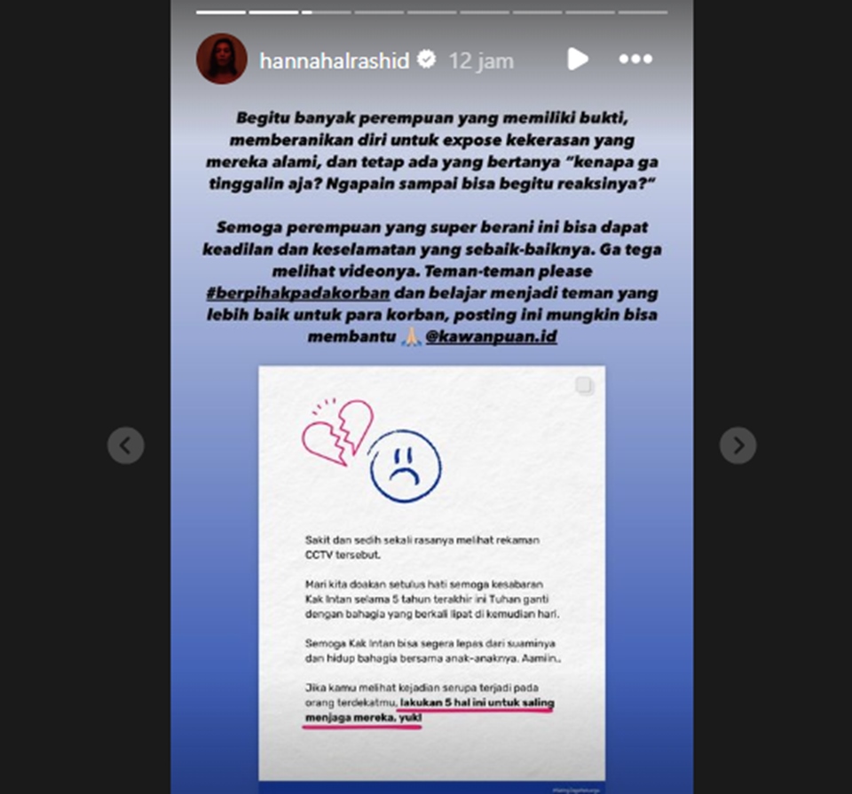 Hannah Al Rasyid Dukung Cut Intan Nabila Instagram