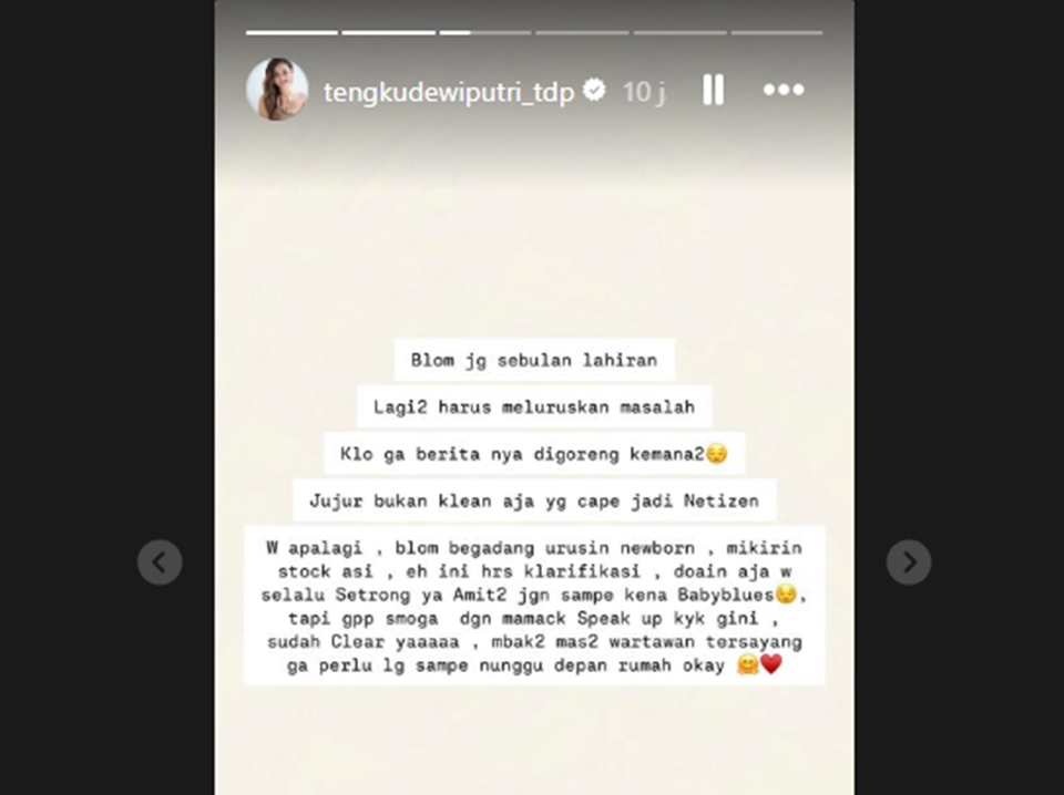 Tengku Dewi Curhat Lelah Instagram Story