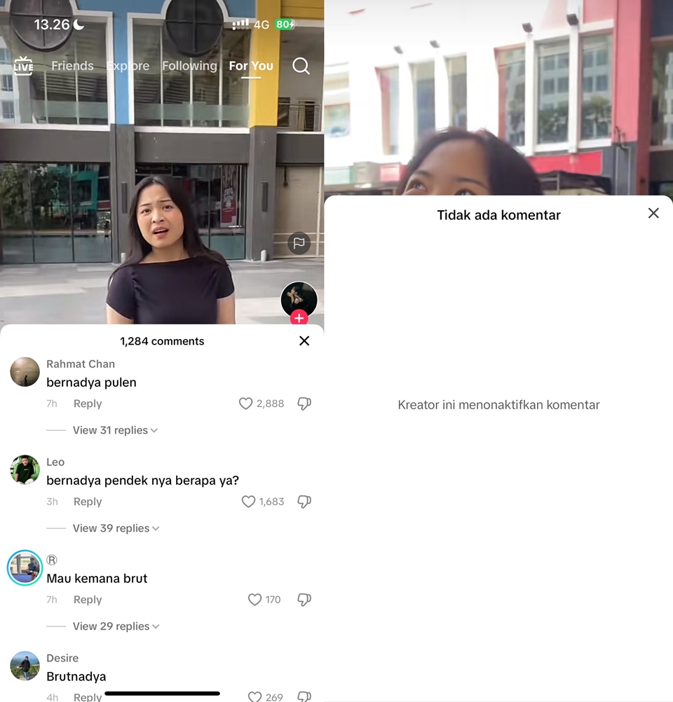 Komentar di Konten Bernadya TikTok