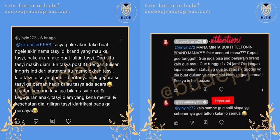 Tasya Farasya Ngegas Dituduh Pakai Akun Fake untuk Serang Tasyi Athasyia