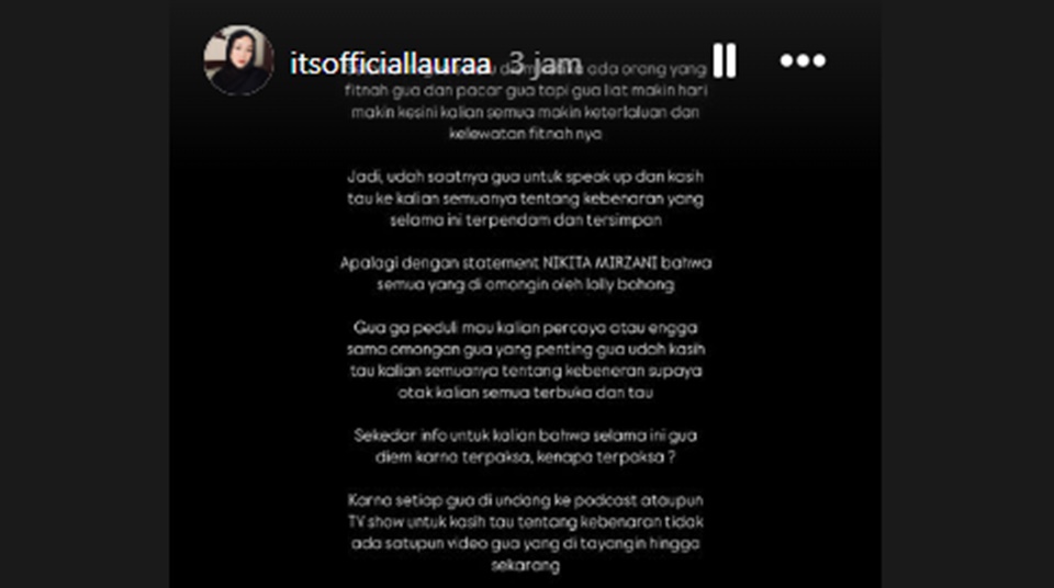 Lolly Janji Speak Up Soal Nikita Mirzani Instagram Story