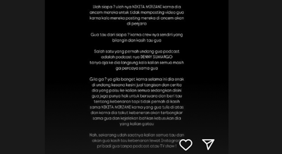 Lolly Janji Speak Up Soal Nikita Mirzani Instagram Story