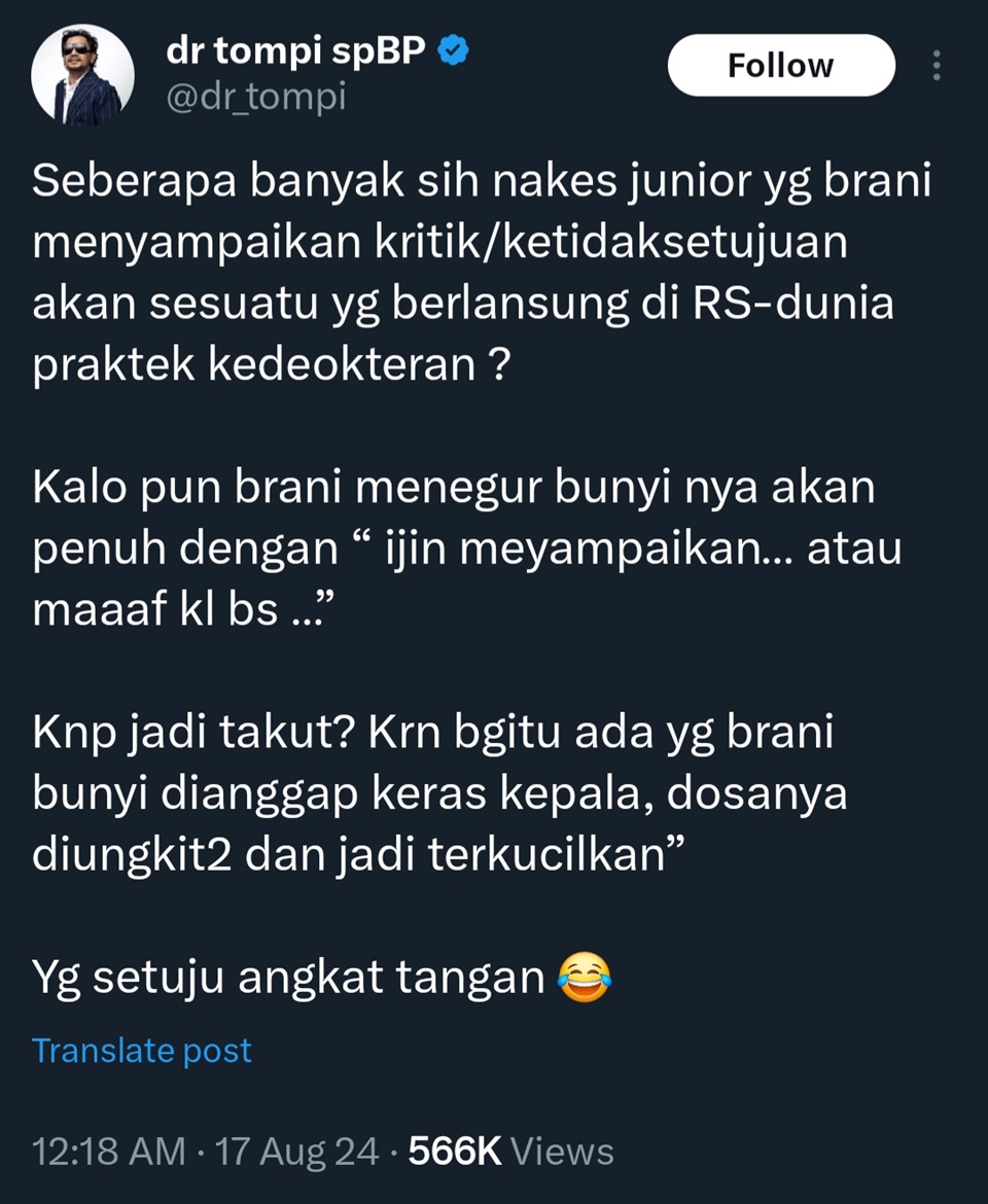 Tompi Bahasa Senioritas Nakes X