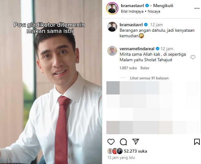 Venna Melinda Komentari Postingan Verrell Bramasta